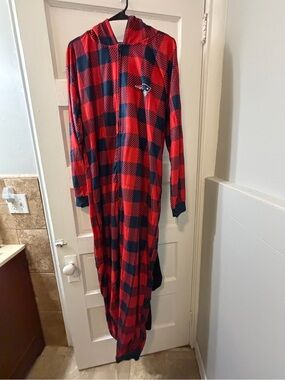 NFL Red and Navy Plaid Hooded One-Piece Pajama